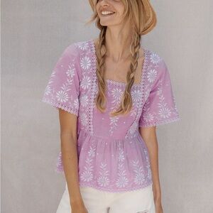 Maeve Alina Embroidered Eyelet Blouse